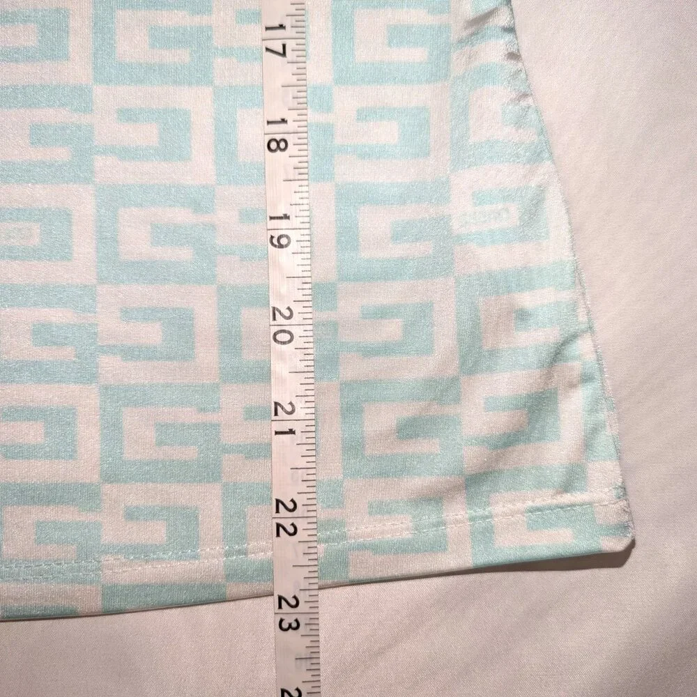 Guess | Slinky Short Sleeve G Checker Logo Top White & Pastel Turquoise | Medium
